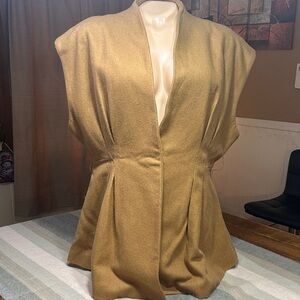 GRACIA Lined Chic Sleeveless Vest- One Button Peplum Style - Wool Blend